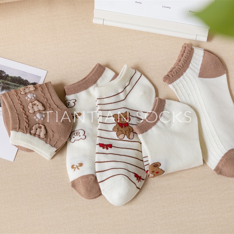 TIANTIAN T205 Tất  nữ cổ ngắn Vớ Cotton Mỏng Nhẹ In Họa Tiết Hoạt Hình Phong Cách Nhật Bản Dễ Thương Thời Trang Xuân Hè