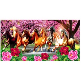 Tranh thêu chữ thập mã đáo thành công 8 con ngựa 3D LV3327 |150x65cm|-chưa thêu