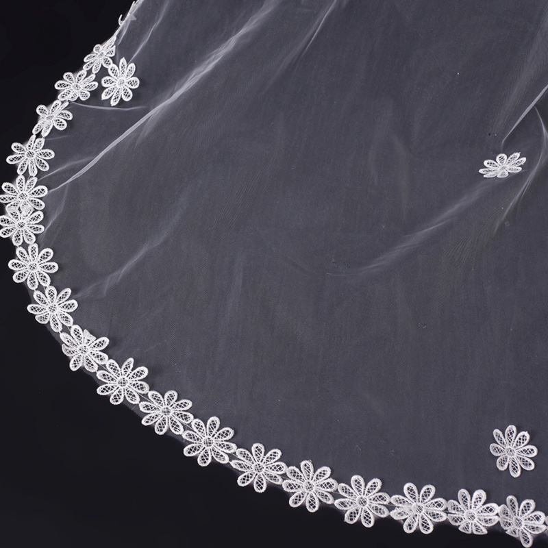 Mạng Che Mặt Vải Tuyn 1 Lớp Không Cắt Tỉa Cạnh Kèm Hoa Cho Cô Dâu