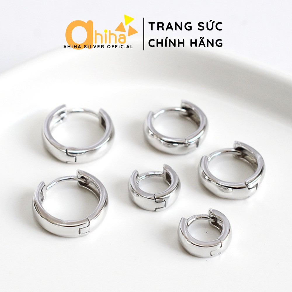 Khuyên tai bạc tròn trơn AHiHA Basic xu hướng Ulzzang đơn giản - HT11