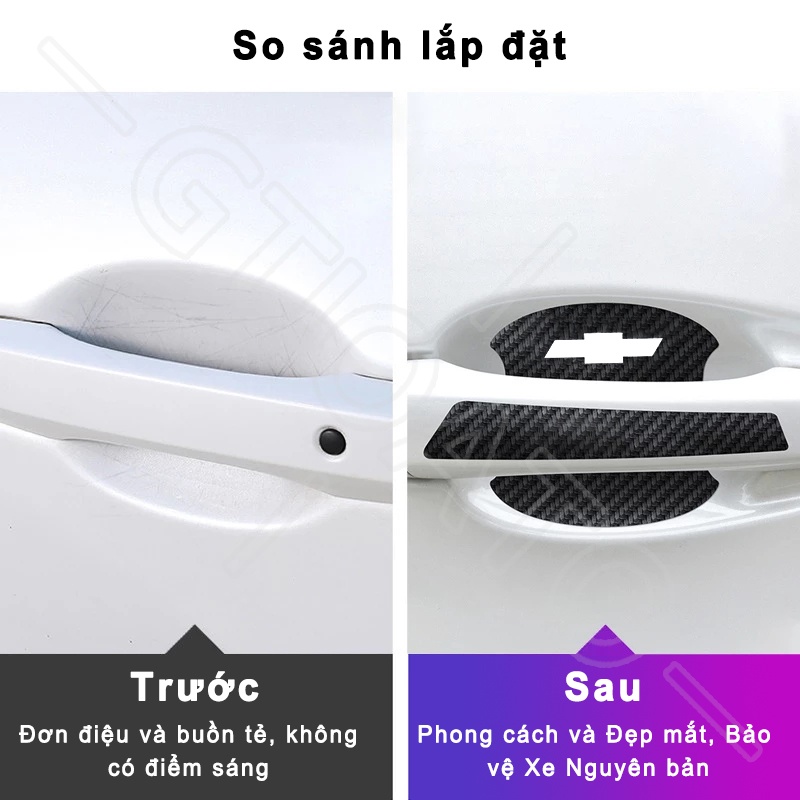 GTIOATO Bộ Bảo Vệ Tay Nắm Cửa ô Tô Sợi Carbon Bộ Bảo Vệ Bát Cửa Gương Hậu Xe HơI MiếNg DáN ChốNg XưỚC Phụ KiệN Ô Tô Cho Chevrolet Spark Cruze Orlando Captiva Trax Aveo Colorado Vivant Traiblazer Silverado