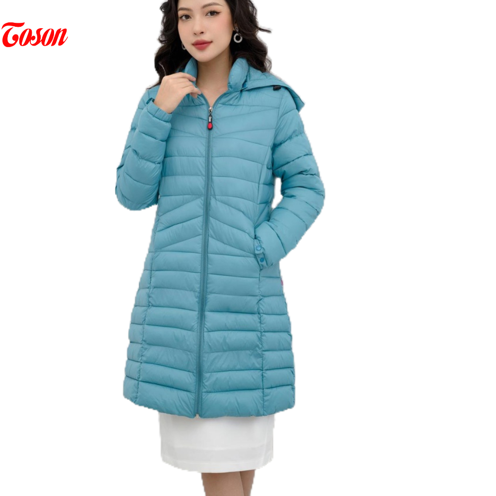 Áo khoác phao Xanh mint trần bông to - nhỏ,dáng dài có mũ Toson APD66X32