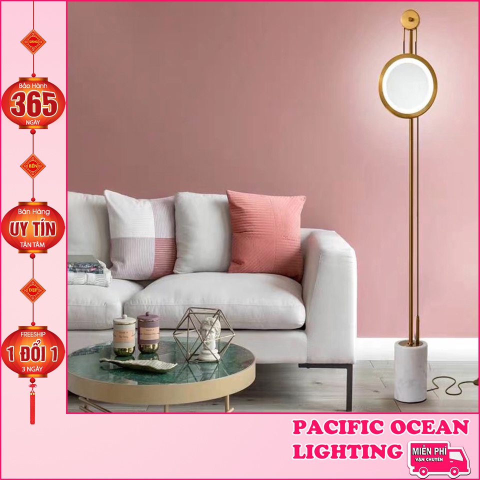 Đèn Cây Đứng Trang Trí Phòng Khách POC ML587 Phong Cách Vintage Hiện Đại, Đế Đá Tự Nhiên, Thân Hợp Kim Mạ Vàng