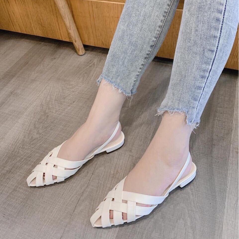 Dép nữ- sandan nữ mũi nhọn dây đan đế 2cm-sandal dây đan nữ- form dà rộng nên lùi 1 sz(sandal rọ nhọn)