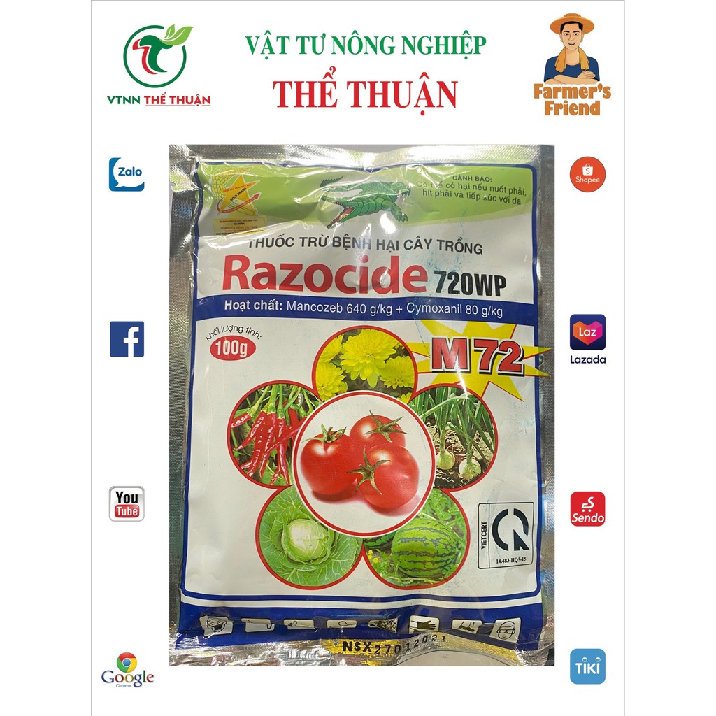 THUỐC TRỪ NẤM Razocide 720wp bột màu xanh - 100gr