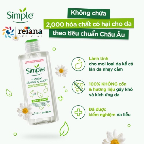 Tẩy Trang Simple Dịu Nhẹ Dưỡng Ẩm Dành Cho Da Nhạy Cảm - 200ml