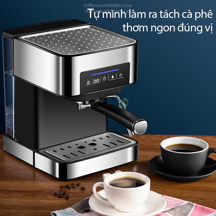 Máy pha cà phê chế biến coffee đa chức năng thân inox màn cảm ứng có ống đun đánh sữa BE137