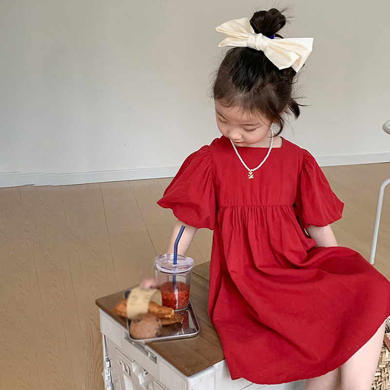 Đầm Tay Phồng Cổ Vuông Màu Sắc Trơn Phong Cách Hàn Quốc Thời Trang Mùa Hè Xinh Xắn Cho Nữ