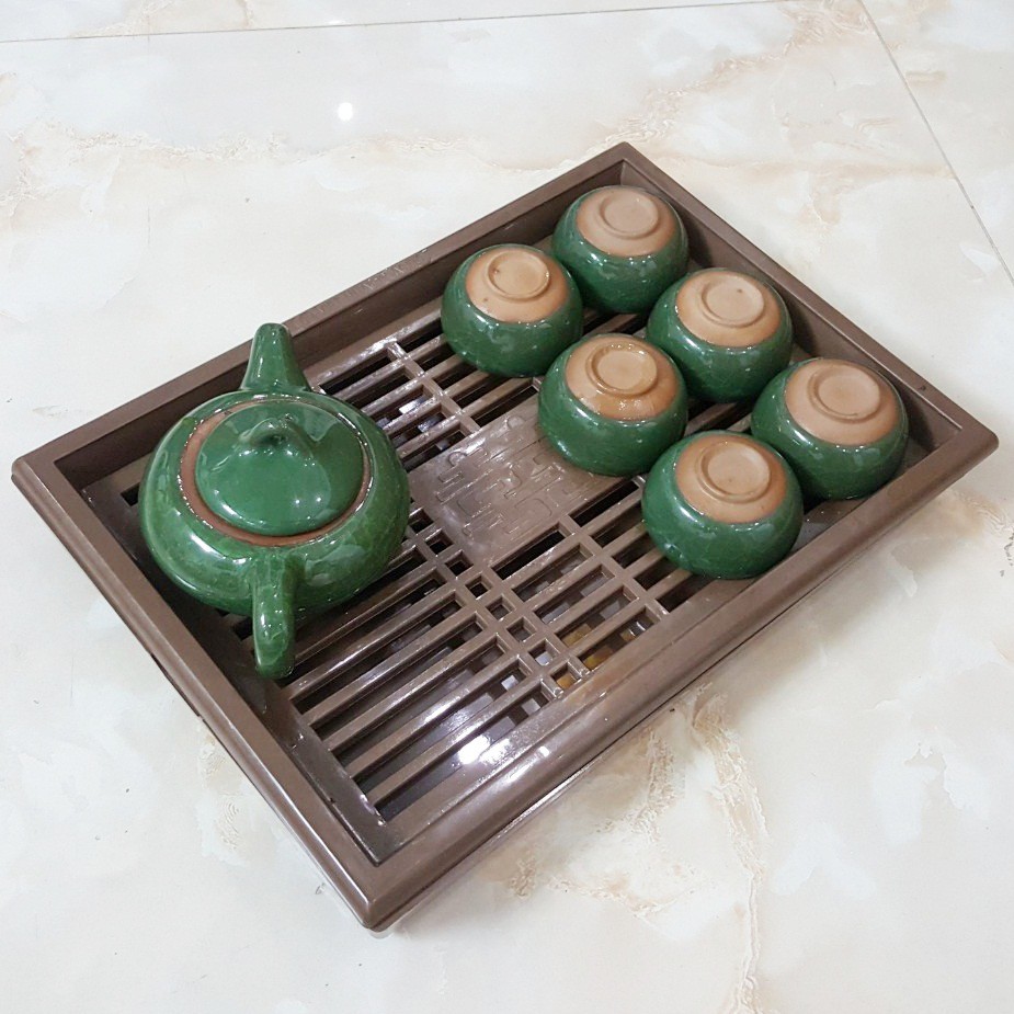 Khay trà giả gỗ kiểu dáng cổ điển nhựa Việt Nhật | Khay đựng ấm chén