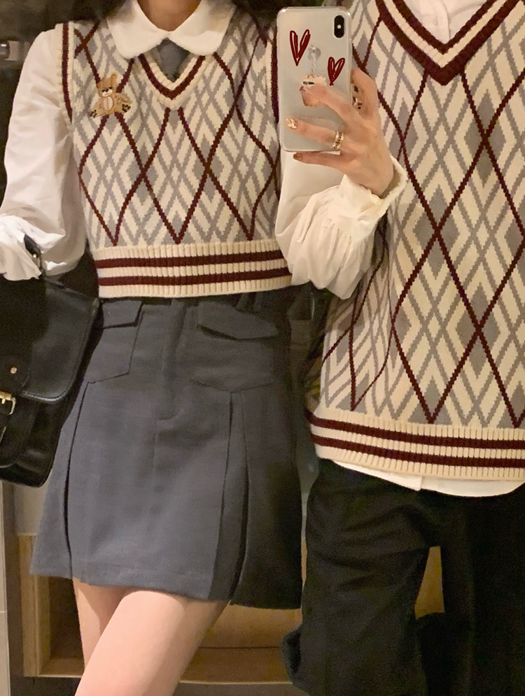 Áo sweater thêu họa tiết hình thoi thanh lịch cho cặp đôi ( tùy chọn ngắn hoặc dài tay)