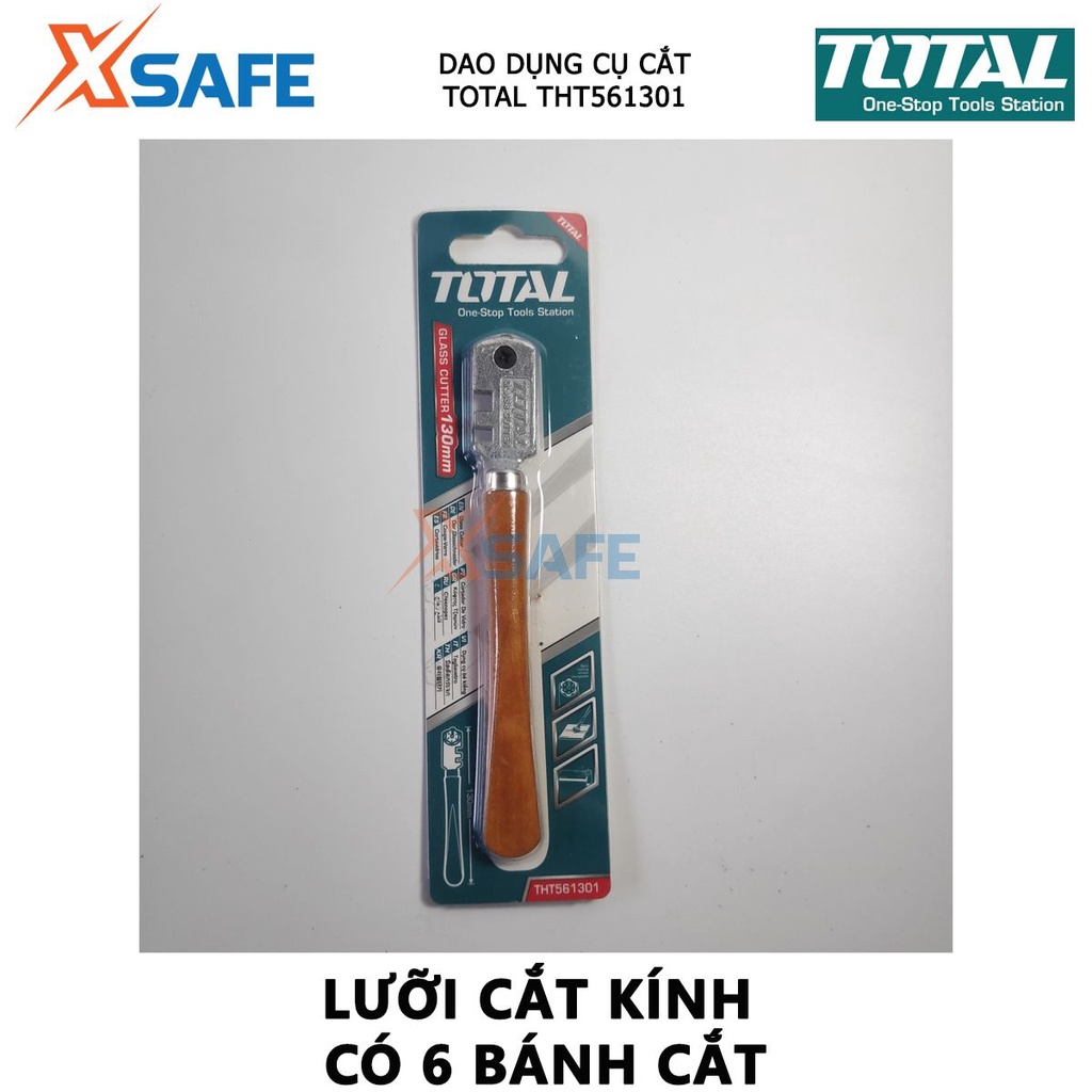 Dao cắt kiếng TOTAL THT561301 | dụng cụ bẻ kính Tay cầm bằng gỗ, Lưỡi cắt kính có 6 bánh cắt, Chiều dài: 130mm