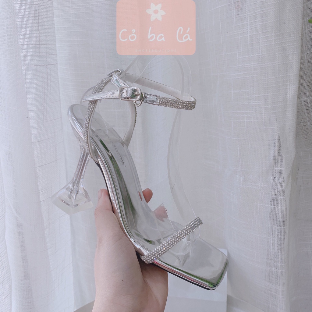 SANDAL NỮ COBALA SHOES - GIÀY CAO GÓT QUAI NGANG ĐÍNH ĐÁ MŨI VUÔNG GÓT NHỌN G21031100