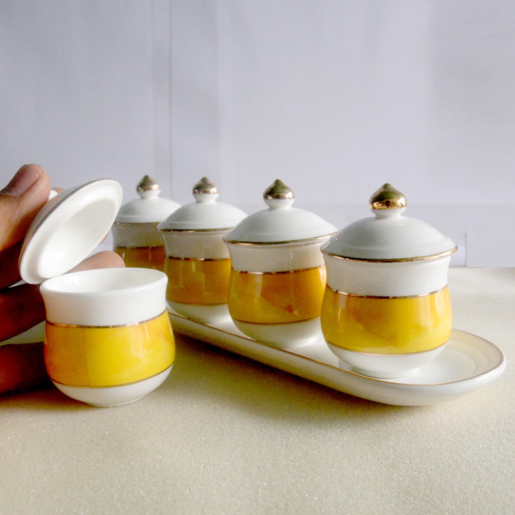Bộ chung đại bi có nắp 5 ly nước thờ cúng bàn thờ gốm sứ vàng