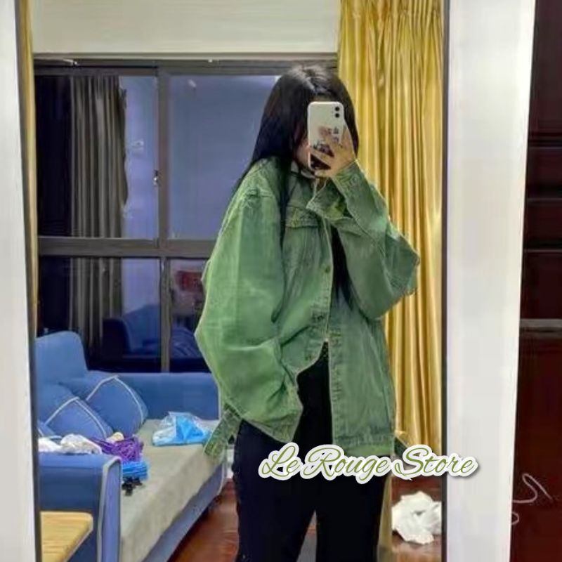 Áo khoác nữ ulzzang chất denim tone màu xanh lá có size phong cách Hàn Quốc