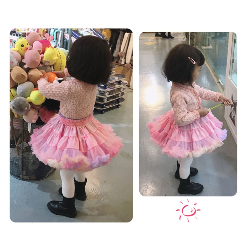 Chân Váy Xòe Tutu Nhiều Lớp Màu Cầu Vồng Dễ Thương Cho Bé Gái