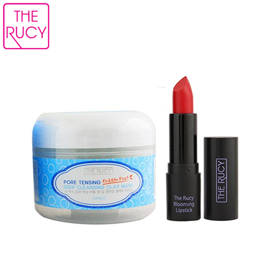 Mặt Nạ Sủi Bọt Thải Độc The Rucy 100ml &amp; Son lỳ Blooming The Rucy màu 1 3.5g
