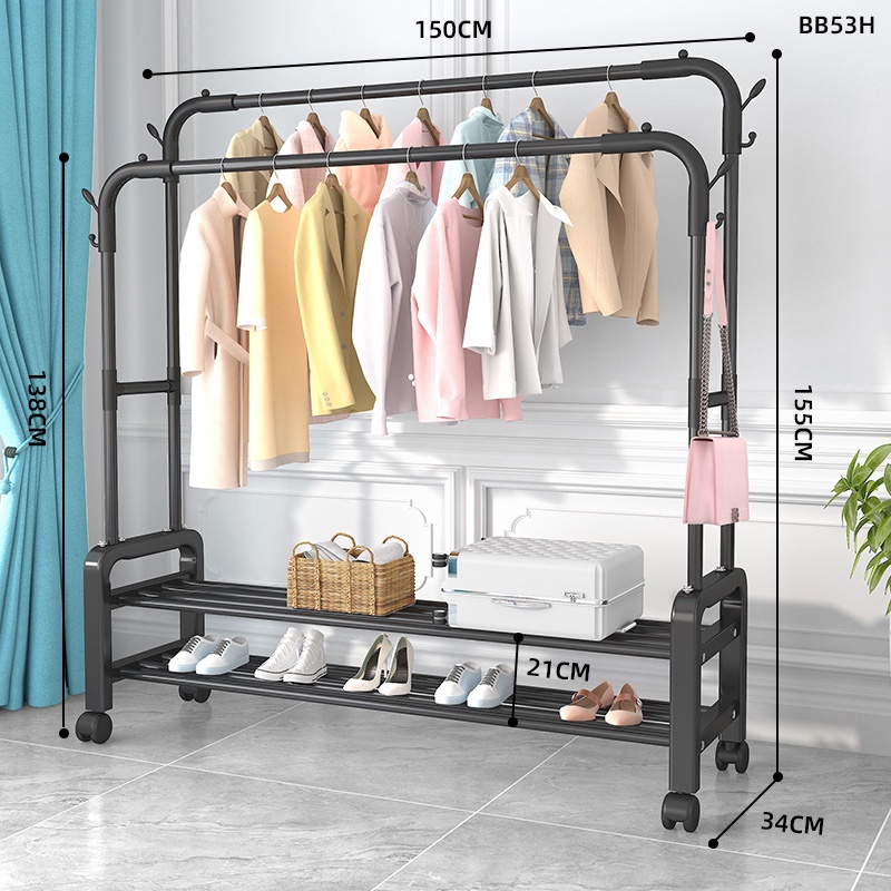 Gía treo đồ quần áo, giày dép Rộng 150CM có 1 hoặc 2 tầng trong nhà, ký túc xá sinh viên giá rẻ - BLUE DEER