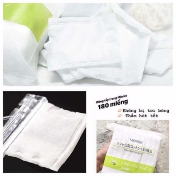 [Hàng Chính Hãng] Bông tẩy trang Miniso Nhật Bản gói 180 miếng làm từ chất liệu Cotton 100% mềm mại và mịn màng | BigBuy360 - bigbuy360.vn