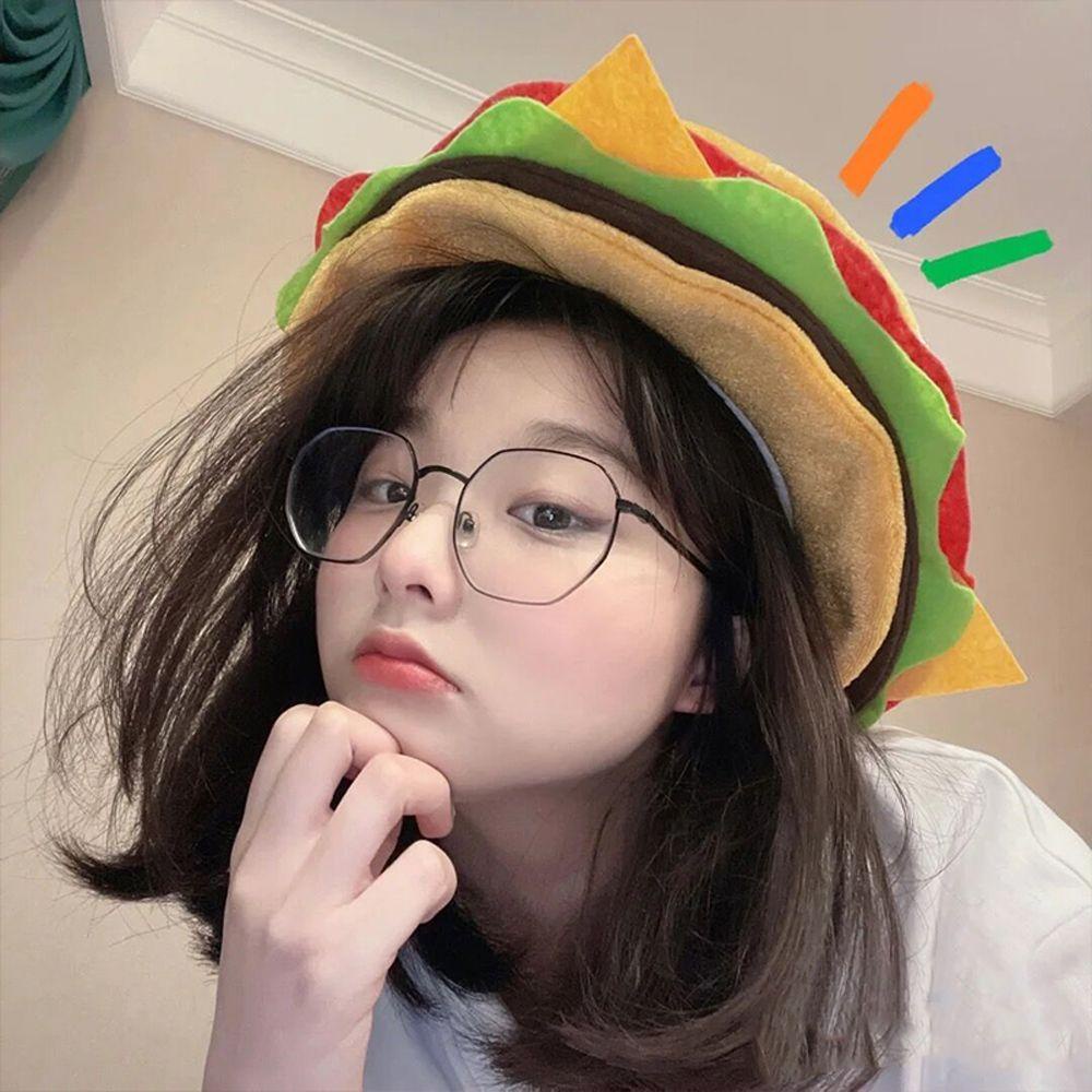 FORBETTER Mũ Beret Vải Không Dệt Thiết Kế Hình Hamburger Dễ Thương Phong Cách Hàn Quốc