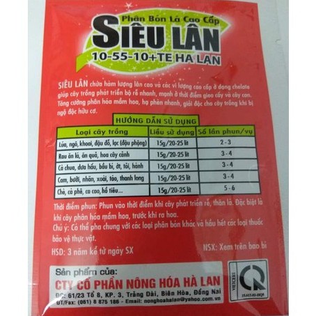 Phân Bón Siêu Lân Đỏ Hà Lan, Siêu lân 10-55-10+TE