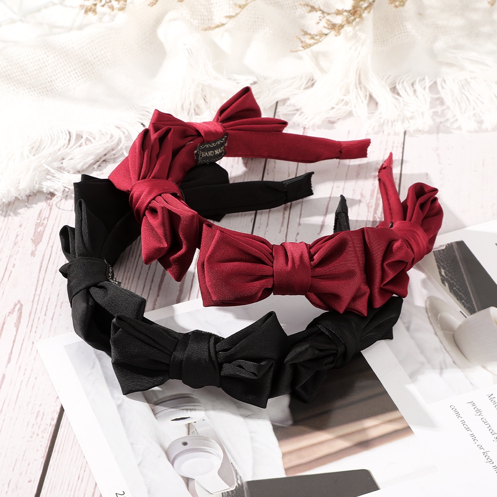 Băng đô Haimeikang phối nơ hai lớp vải satin bản rộng ba chiều phong cách Pháp cổ điển cá tính thời trang cao cấp