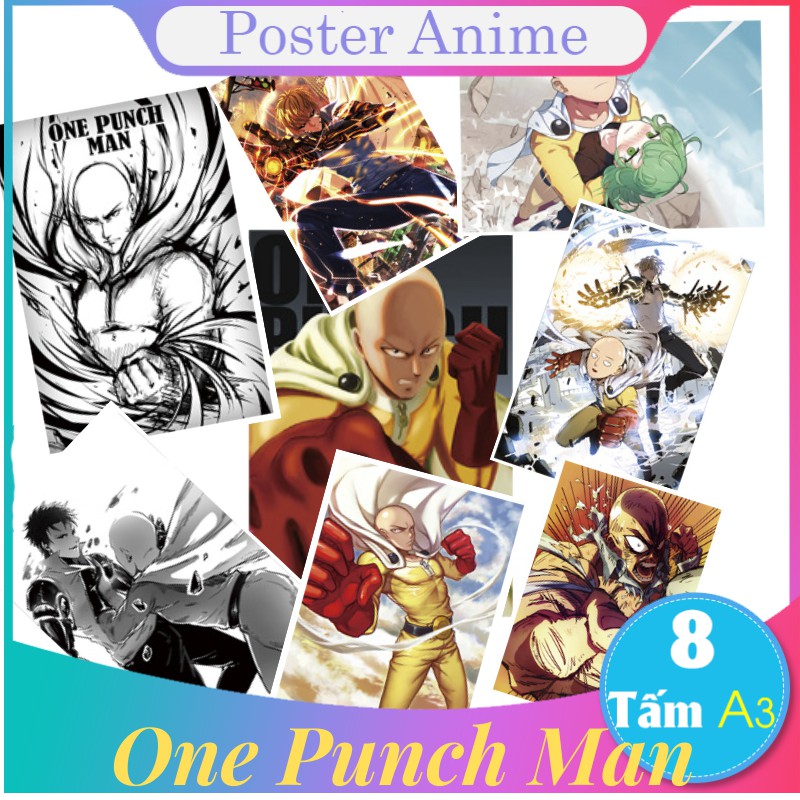 [HOT] Set 8 tấm tranh poster A3 One Punch Man anime siêu chất