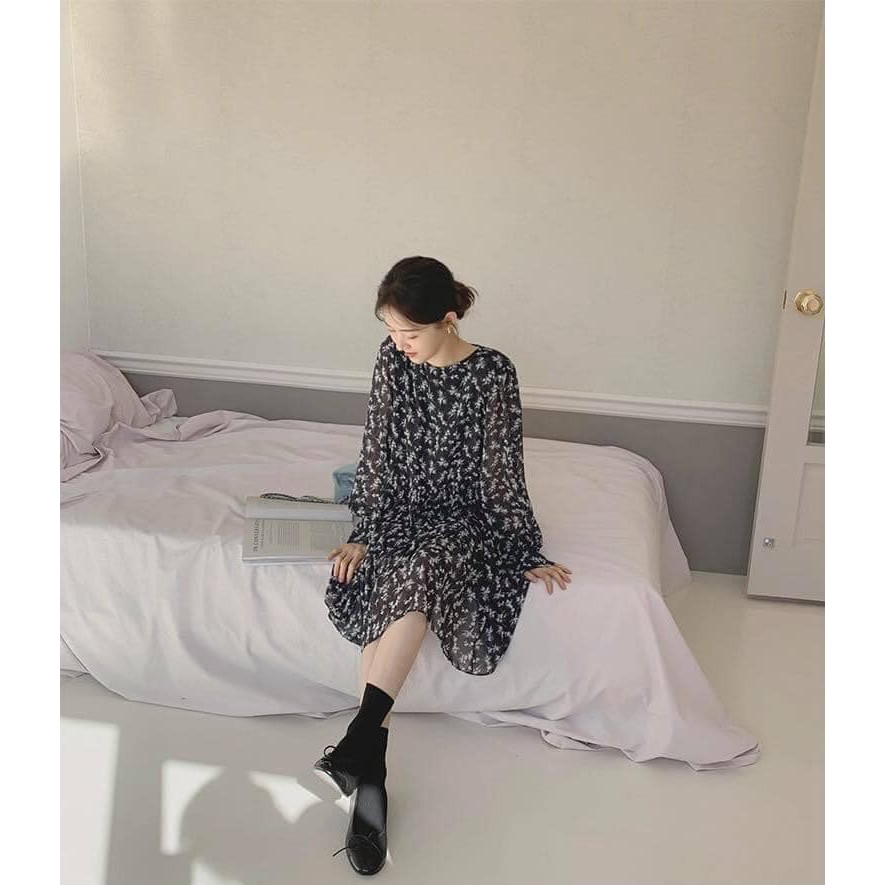 ĐẦM VOAN HOA NHÍ TRẮNG ĐEN - MÈO IN DA HOUSE