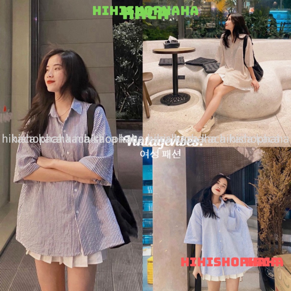 🚛 Áo sơ mi Hàn Quốc dáng rộng kẻ sọc nhiều màu Ulzzang  - Ảnh thật 1000% kaca hihishophaha