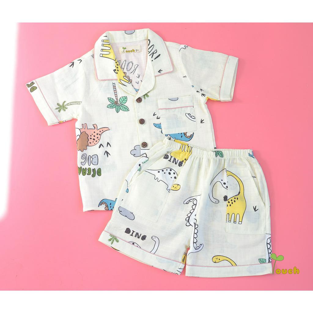 SALE Pyjama ngắn cho bé trai họa tiết khủng long chất xô cotton Touch