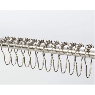 Bộ 12 móc treo rèm nhà tắm có 5 bi lăn, Inox không gỉ, tiện lợi
