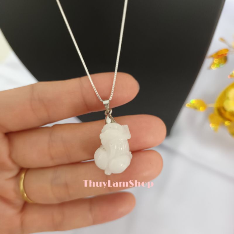 Vòng cổ dây chuyền bạc 925 vĩnh viễn bảo hành mix tỳ hưu phong thủy đá trắng