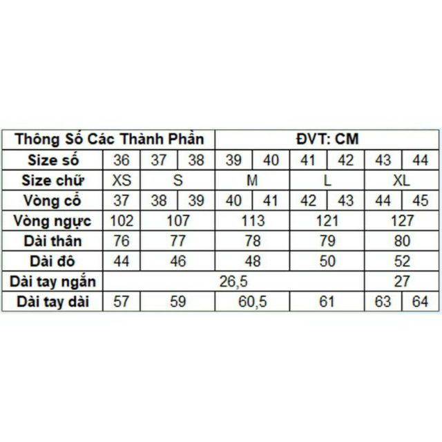 HƯỚNG DẪN CHỌN SIZE & BẢNG NGANG VAI ÁO THỰC TÉ