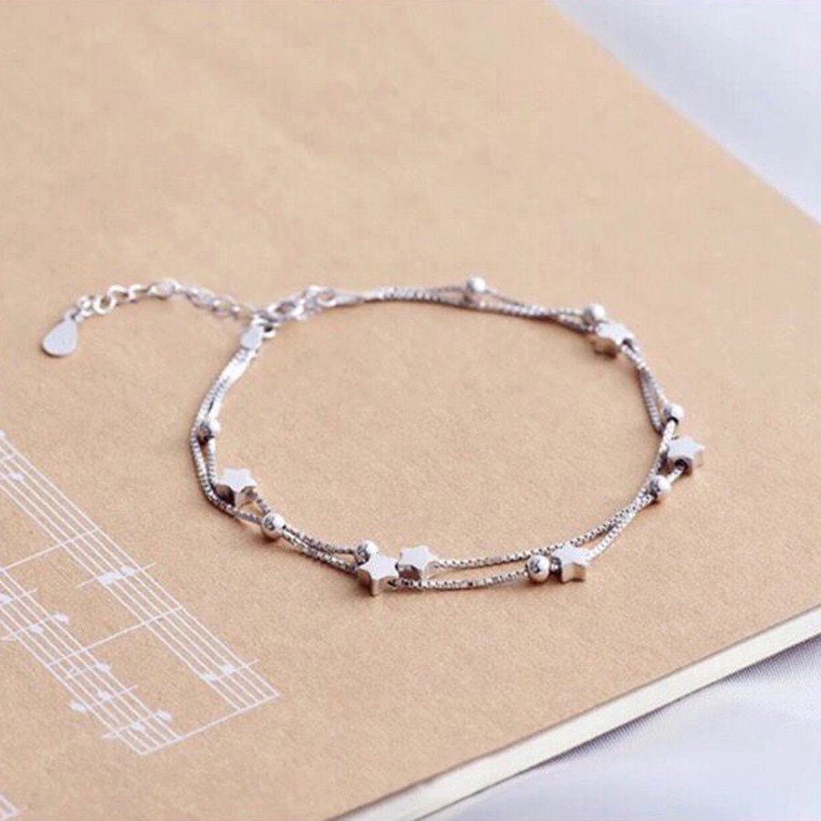 Lắc tay bạc sao đôi bi tim nữ tính, lắc tay bạc thiết kế trẻ trung năng động | BigBuy360 - bigbuy360.vn