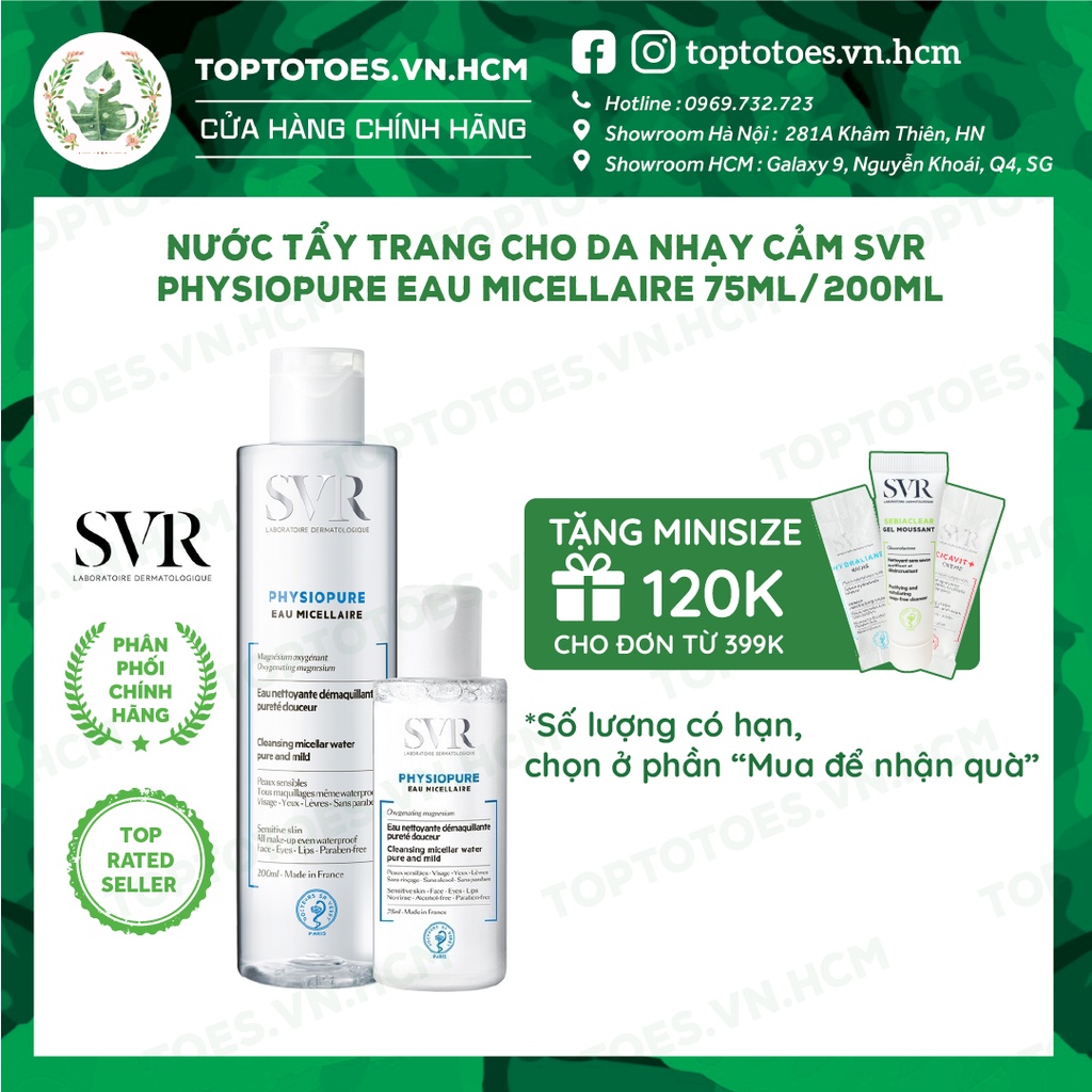 Nước tẩy trang cho da nhạy cảm SVR Physiopure Eau Micellaire 75ml/ 200ml [NHẬP KHẨU CHÍNH HÃNG 100%]