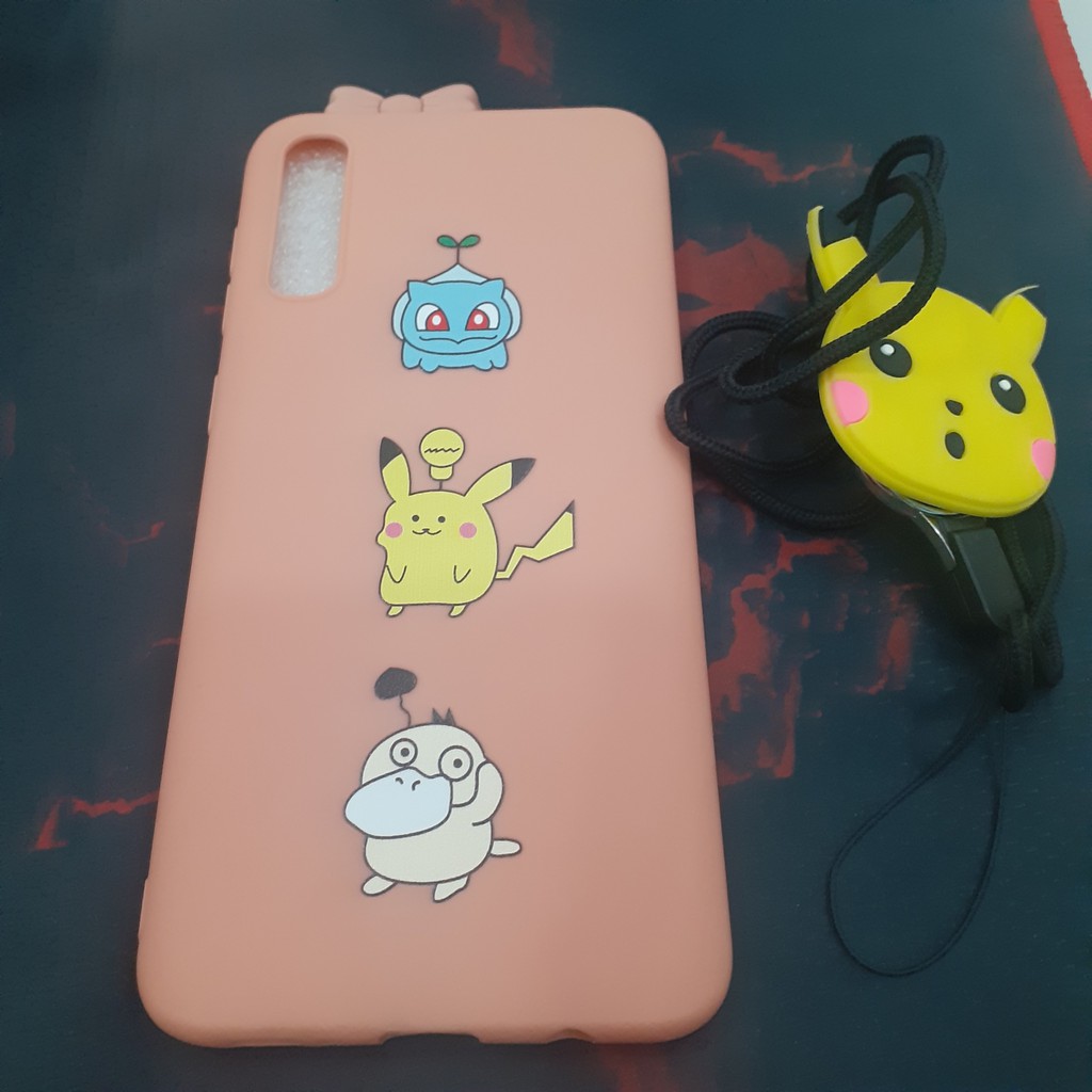 Ốp lưng SAMSUNG A50 Pokemon kèm dây đeo điện thoại pikachu