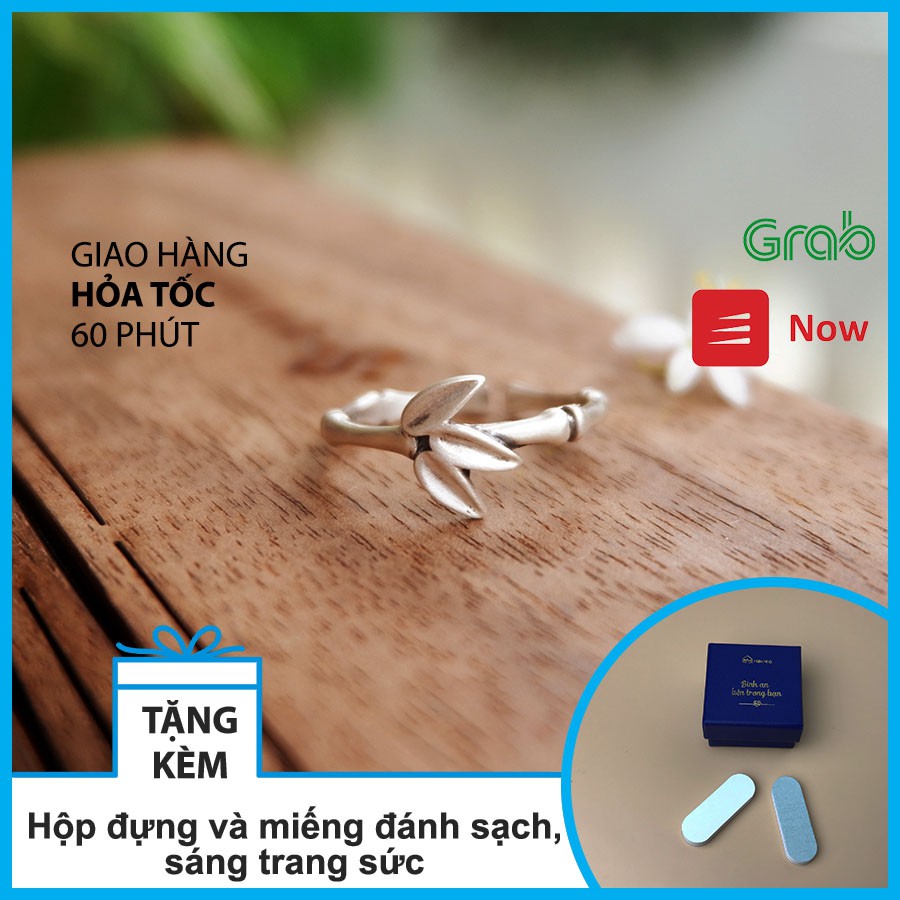Nhẫn bạc phong thủy, tạo tác Hình tre xanh - Bạc cao cấp phong các Phật Giáo - Hiên Nhà