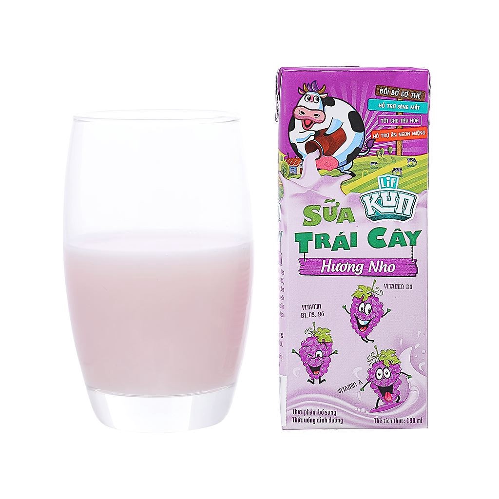 [HSD T12-2023] [SĂN THÈ QUÀ] Thùng 48 Hộp Sữa Trái Cây LiF Kun Hương Nho 180ml