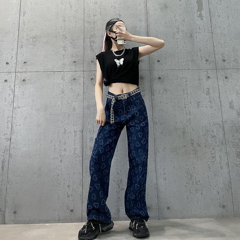 Quần jean ống suông cạp cao phong cách hip hop mới 2021