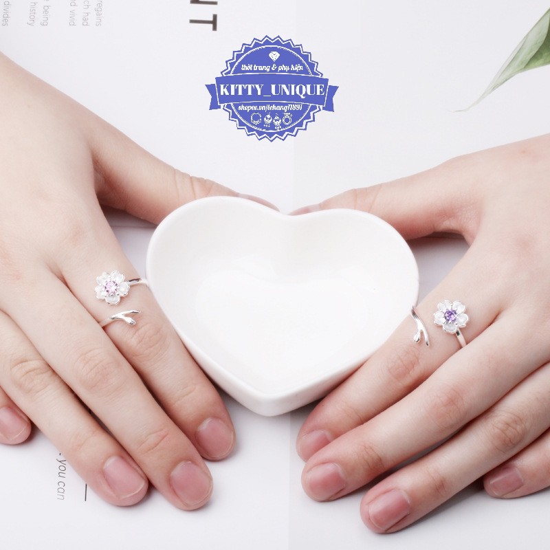Nhẫn bạc hoa anh đào cao câp tự điều chỉnh