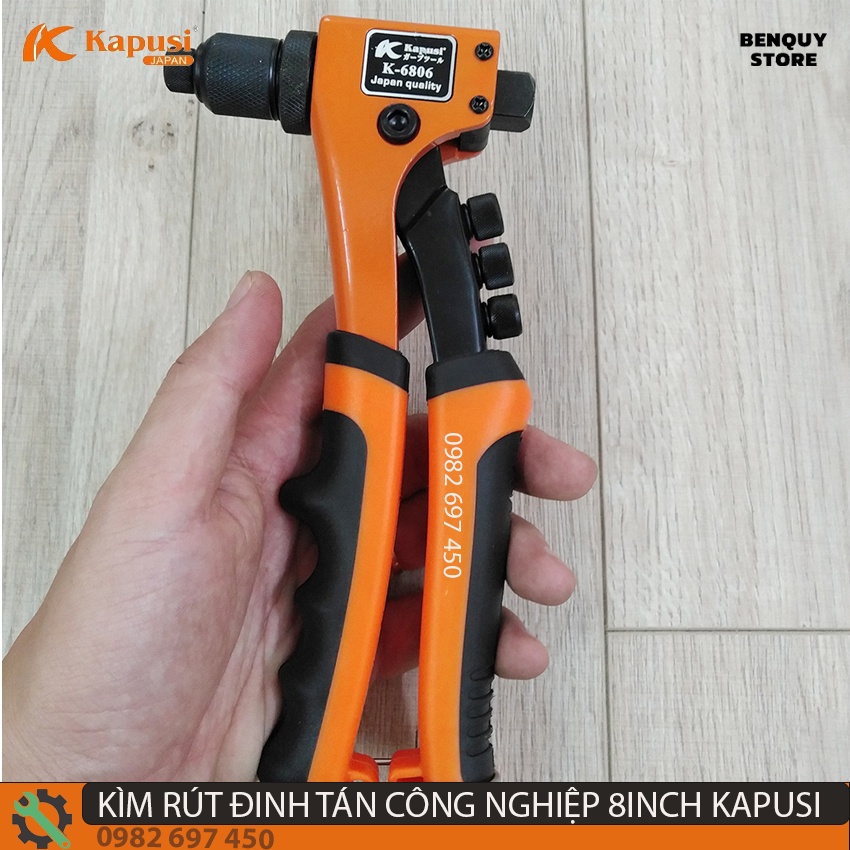 KÌM RÚT ĐINH TÁN CÔNG NGHIỆP K-6806 8INCH/20CM KAPUSI JAPAN - KÌM RÚT RIVE  CÓ NÚT CHỈNH LỰC CÔNG NGHỆ NHẬT BẢN.