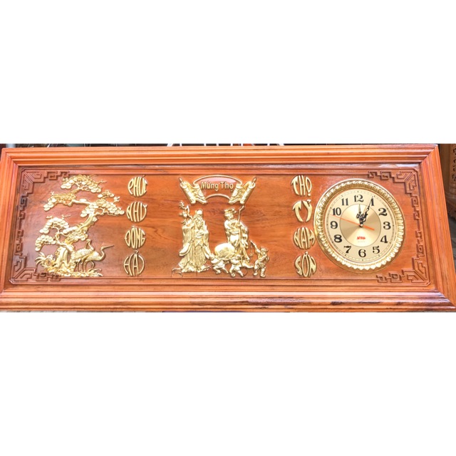Tranh Mừng Thọ Cụ Ông Và Cụ Bà Làm trạm khắc bằng gỗ ráp Vàng KT 45cm x 127cm x 3.5cm