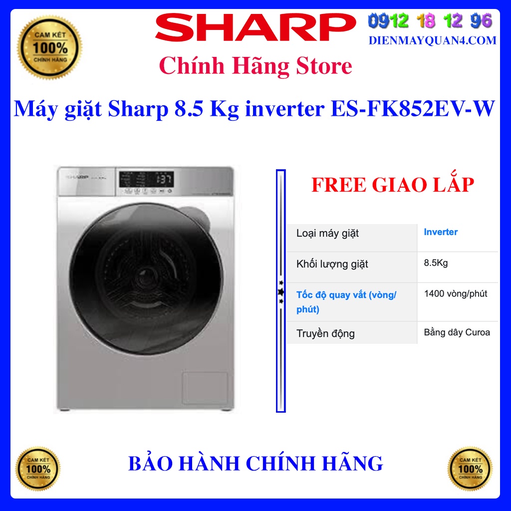 [Sharp FK852EV] Máy giặt Sharp Inverter 8.5 Kg ES-FK852EV-W