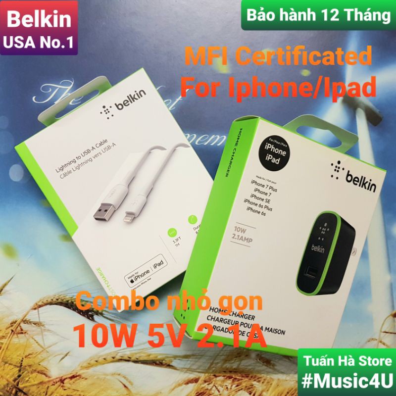 Củ dây cáp sạc nhanh Belkin 10W 5W USB Lightning cho Iphone 7 8 X 11 12 Pro Max Tuấn Hà Store