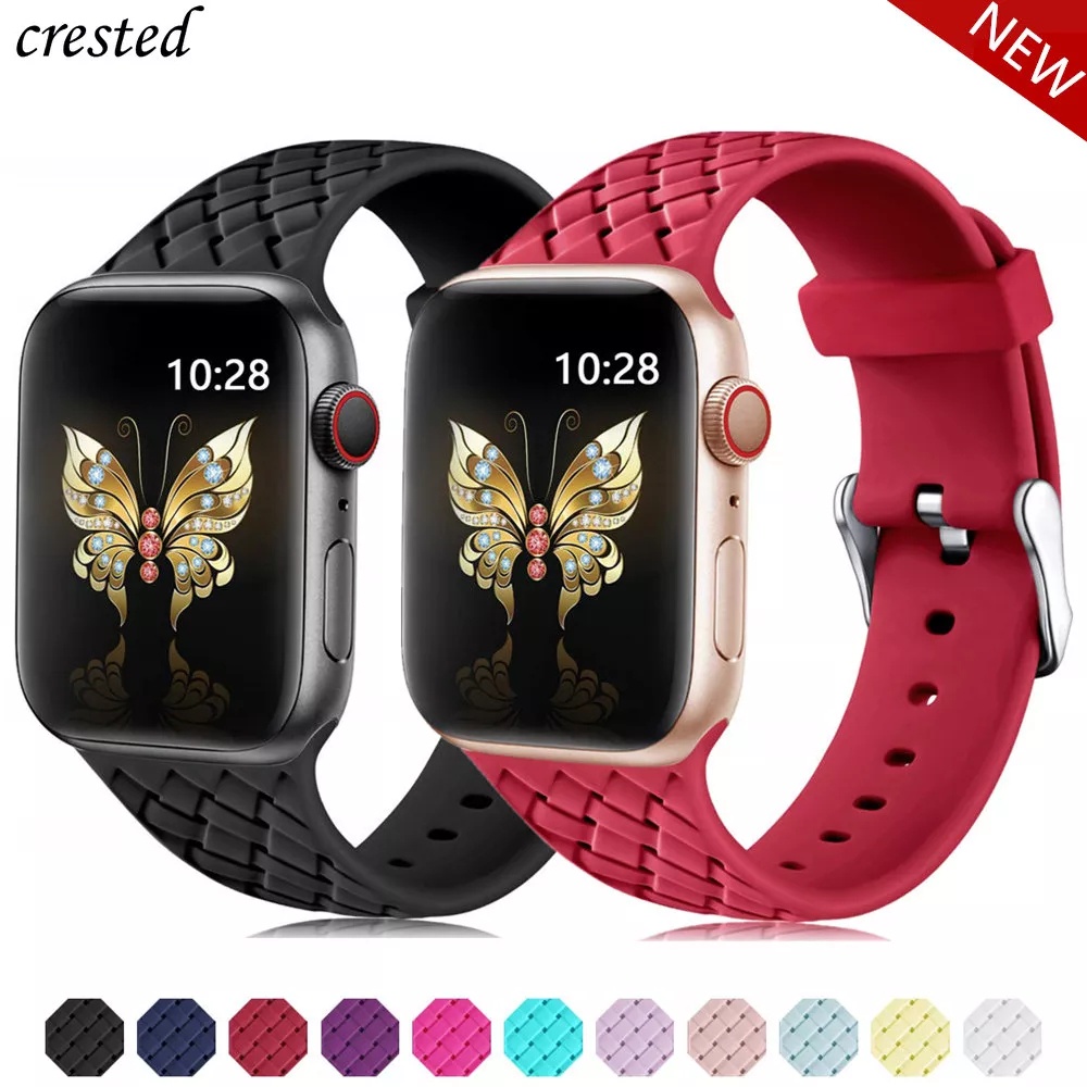 Dây Đeo Đồng Hồ Bằng Silicone Bện Cho Apple Watch Series 7 6 SE 5 4 44mm 40mm 45mm 41mm 42mm38mm