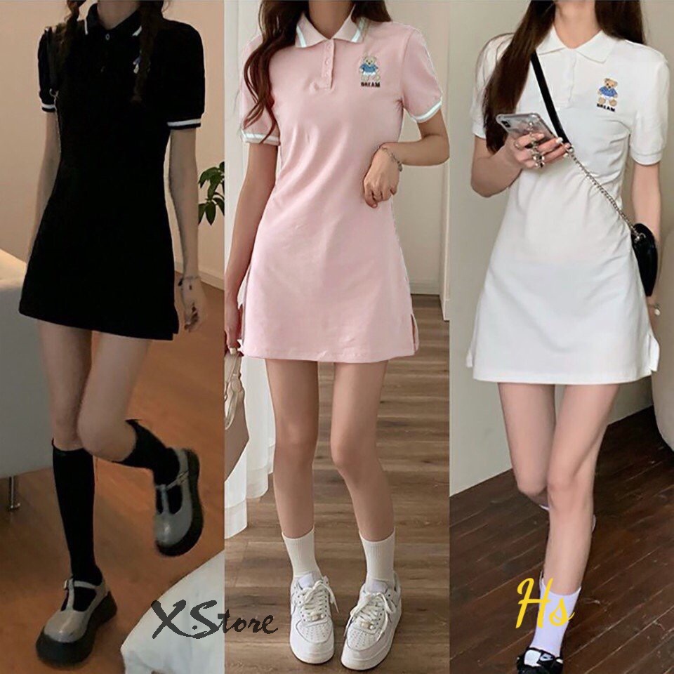 Váy Polo Cổ Bẻ Thêu Gấu Dễ Thương Hot Trend 2021 Unisex X.store Có Ảnh Thật + Video