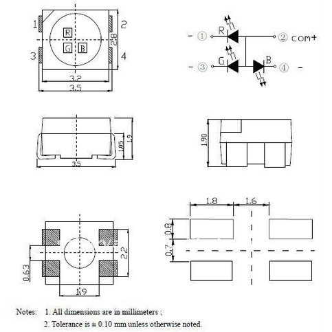 Led dán SMD 1210 7 màu RGB Mini