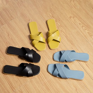 DÉP NỮ ĐẾ BỆT THỜI TRANG MŨI VUÔNG DÂY QUAI CHÉO KIỂU CƠ BẢN CAO 1CM