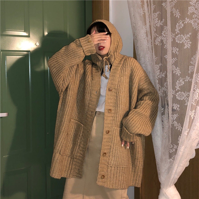 Áo khoác Cardigan vải len dáng rộng thời trang Hàn Quốc