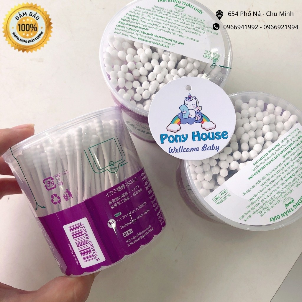 Tăm bông Nhật IKAMI Baby Thân Giấy Hộp Nắp Bật 180 pcs 1 Đầu Xoắn, 1 Đầu Thường  (Người Lớn Tím)