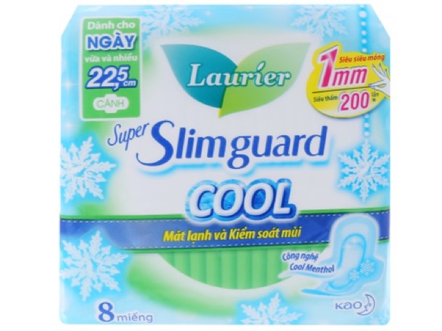 Băng vệ sinh Laurier Super Slimguard Cool siêu siêu mỏng có cánh 16 miếng